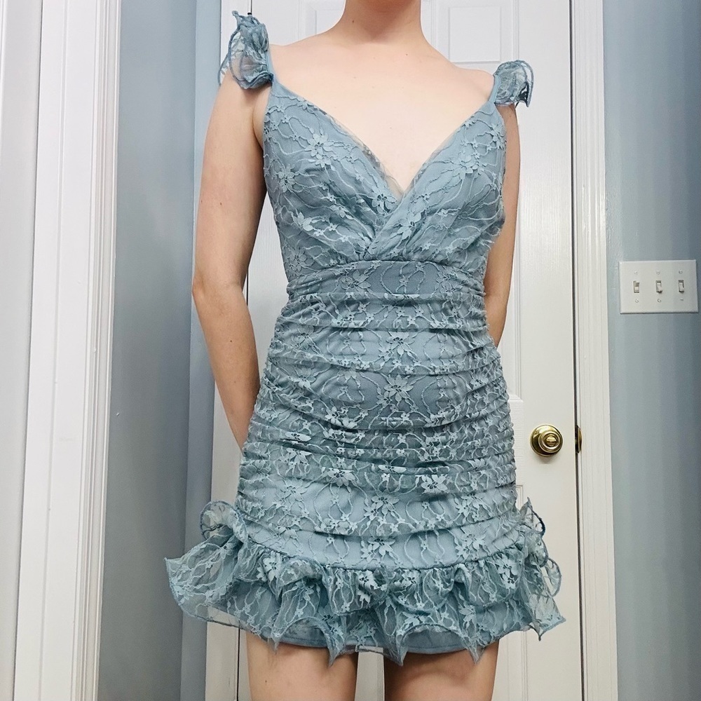Angel Biba Dress Mini Lace Fairy Pastel Coquette Fitted Ruffle Size Small